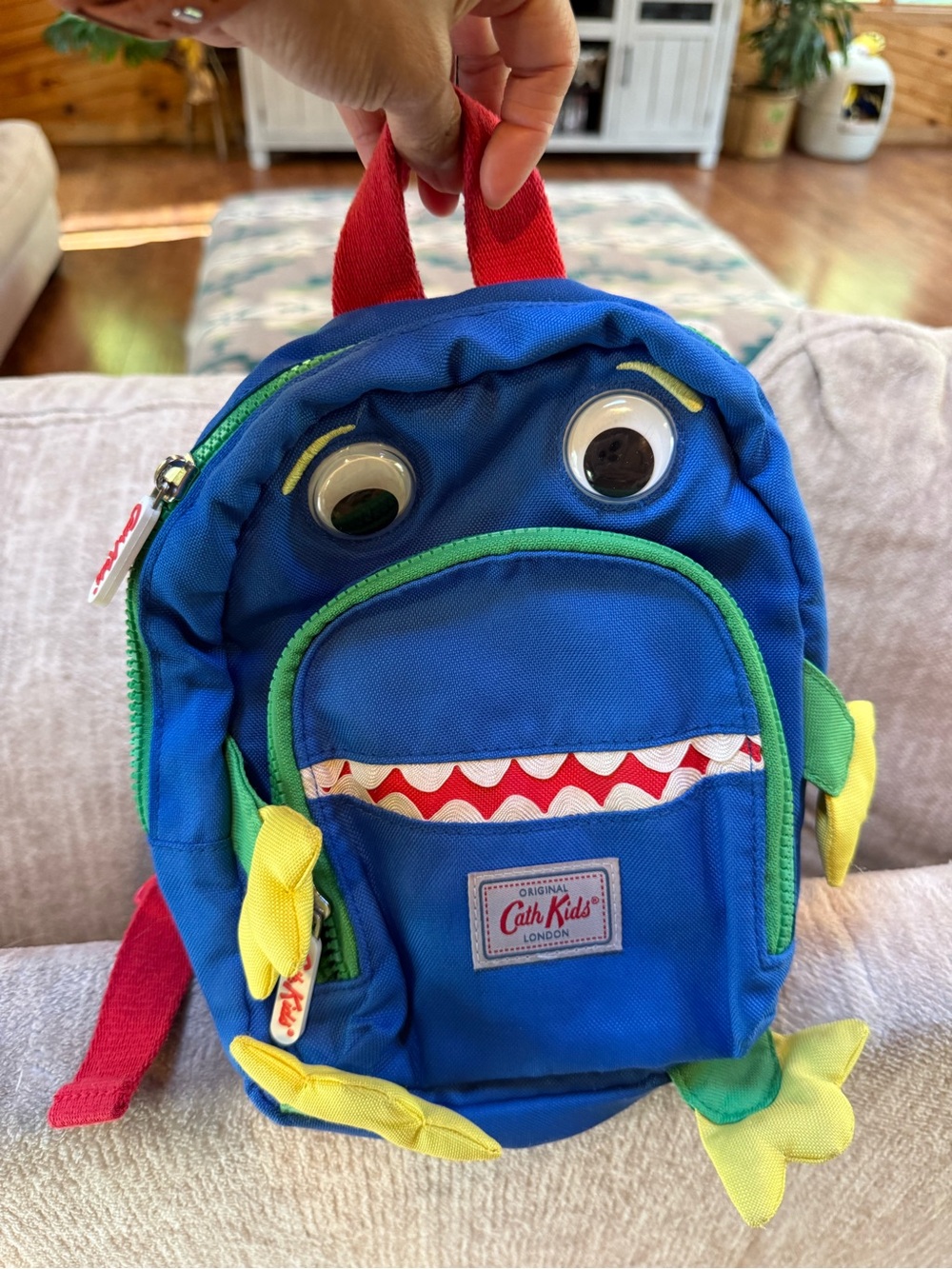 Cath Kidston Blue Monster Kids Backpack with Red, Green & Yellow Accents